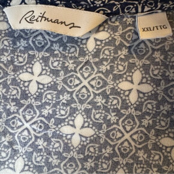 Reitmans Blue Boho Sleeveless Blouse XXL Flowy Summer Top Mandarin Collar - Picture 10 of 13